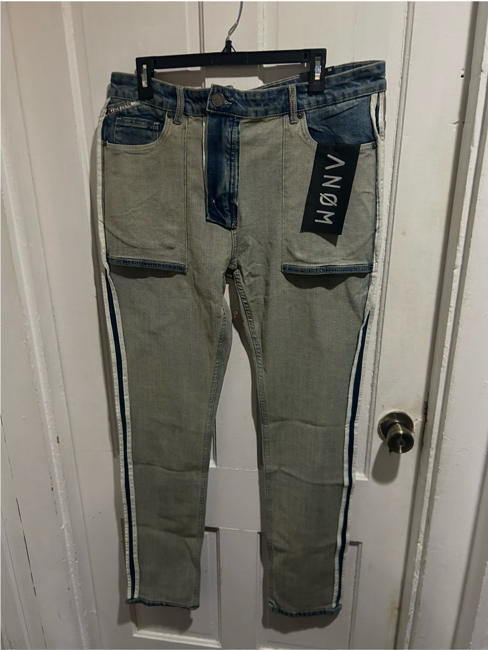 ANØM Two-Tone Slim Jeans with White & Navy Side Stripes